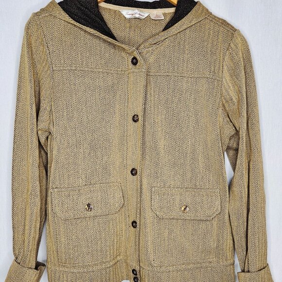 Tommy Bahama Women's Hooded Jacket Wool Blend Herringbone Knit Tan Medium - Picture 1 of 6